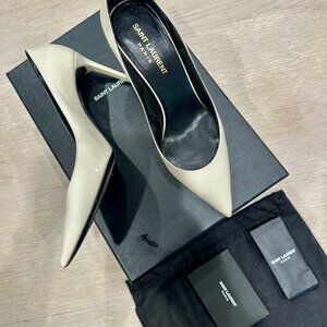 Saint Laurent Patent Calfskin Zoe 85 Pumps EU 36.5  US 6.5 Chiffon Neutro White
